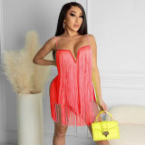 Fashion Sexy Dress With Sling Tassel Wrap Chest