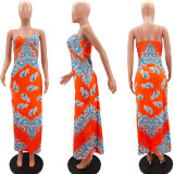 Sling Adjustment Fashion Positioning Printing Flared Dress