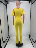 Fashion Casual Suit Leaky Shoulder U-Neck Flared Pants