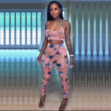 Fashion Printed Chest Wrap Suspender Trousers Two-Piece Suit