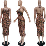 2021 Fashion Leopard Print Sling Halter Dress