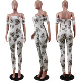 Fashion Sexy Tube Top Print Solid Color Jumpsuit