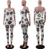 Fashion Sexy Tube Top Print Solid Color Jumpsuit