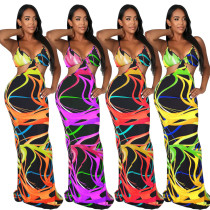 Sexy Sleeveless Tank Top Tie-Dye Print Dress