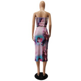 Sexy Wrapped Chest Strapless Printed Women's Two-Piece Dress