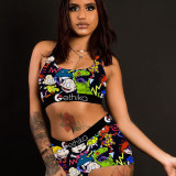 Sexy Pattern Printed Shorts Yoga Suit