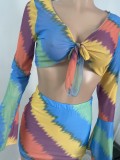 Summer New Style Mesh Trumpet Sleeve Printed Inner Two-Piece Set
