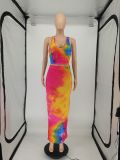 Hot Sale U-Neck Long Skirt Printing Tie-Dye Two-Piece Suit