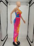 Hot Sale U-Neck Long Skirt Printing Tie-Dye Two-Piece Suit