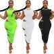 Solid Color Sleeveless Dress With Shoulder Pads And Side Holes