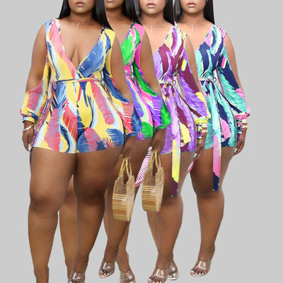 Summer New Style Color Print Shorts Plus Size Jumpsuit