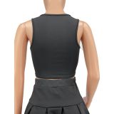 Two-Piece Pure Color Nightclub Style Slim Sports Vest Skirt