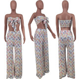 Sexy Positioning Printed Trousers Short Sleeve Two-Piece Suit