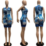 Fashion Retro V-Neck Dress Ladies Home Wear