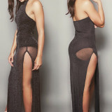 Halter Backless Sexy Mesh Dress With Slits On Both Sides