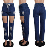Fashion Personality Trouser Waist Tie Casual Jeans