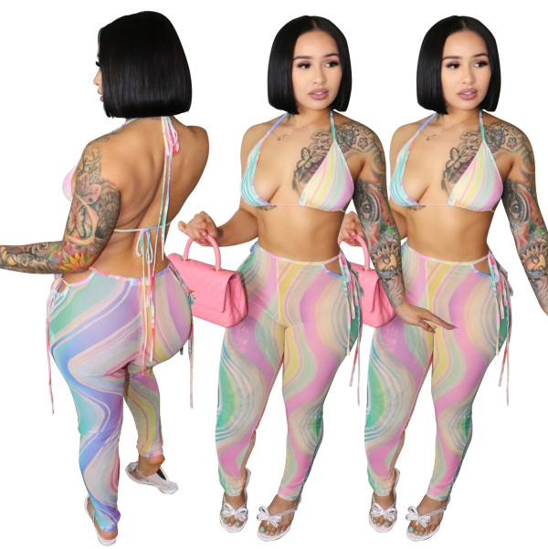 Two-Piece Swimsuit With Summer Flow Color Printing