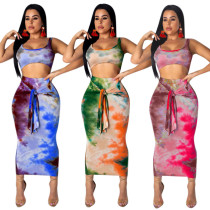 Two-Piece Sexy Printed Vest Long Skirt