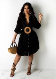 Fashion Casual Buttoned Shirt Collar Dress Without Belt