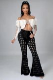 Sexy Stretch Denim Flared Pants With Ripped Holes