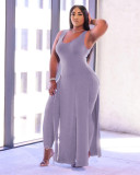 Solid Color Sexy Sleeveless Dress Plus Size Two-Piece Suit