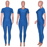 Round Neck Solid Color Short Sleeve Yoga Sports Suit
