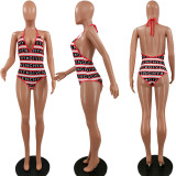 Women V-neck Sleeveless Slim One-Piece Swimsuit