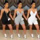 Summer New Fashion Casual Solid Color Ribbed Jumpsuit