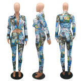 Fashion Casual Graffiti Cartoon Element Trousers Two-Piece Suit