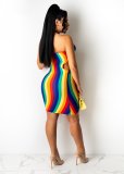 Rainbow Gradient Print Cross Drawstring Dress