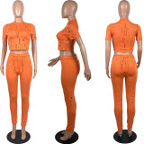 Hole Solid Color Tight-Fitting Sexy Sports And Leisure Two-Piece Suit
