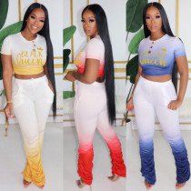 Two-Piece Pleated Pants With Gradient Bronzing Letters