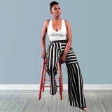 Colorblock Stripes Straight Wide-Leg Comfortable Casual Pants