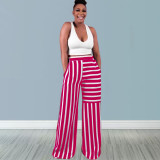 Colorblock Stripes Straight Wide-Leg Comfortable Casual Pants