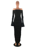 Strapless Flared Sleeves Pleated Sexy Dress Two-Piece Suit