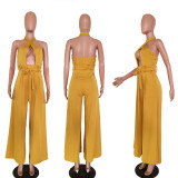 Fashionable Women's Halter Halter Solid Color Sexy Wide Leg Jumpsuit