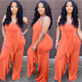 Fashion Ruffled Lanyard Solid Color Jumpsuit