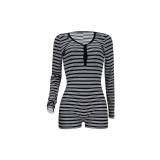 Tight-Fitting Stretch Top Button One-Piece Pajamas