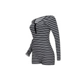 Tight-Fitting Stretch Top Button One-Piece Pajamas