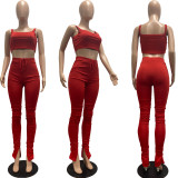 Two-Piece Solid Color Hip-Lifting Slim-Fit Pleated Flared Pants