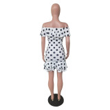 Sexy One-Shoulder Ruffled Polka Dot Print Dress