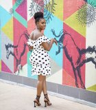 Sexy One-Shoulder Ruffled Polka Dot Print Dress