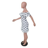 Sexy One-Shoulder Ruffled Polka Dot Print Dress