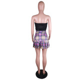 Plaid Foldable Nightclub Cute Sexy One-Shoulder Skirt