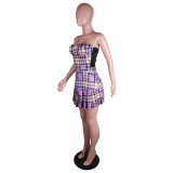 Plaid Foldable Nightclub Cute Sexy One-Shoulder Skirt