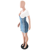 Sexy Side Hole Suspenders Fake Two-Piece Denim Dress