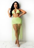 Pure Color Knitted Sexy Tube Top Fringed Beach Dress