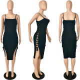 Sexy Dress With Elastic Pits And Tie Rope Split Ends