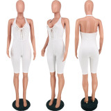Fashion Casual Solid Color Machine Eye Strap Halter Jumpsuit