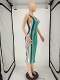 Irregular Colored Stripes Sexy V-Neck Dress